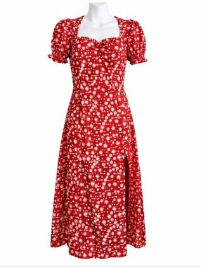 Red Floral Women's Midi Dress XS
